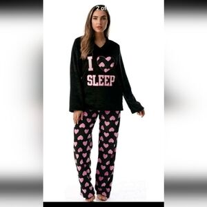 Women's Black and Pink Heart Pajama Set